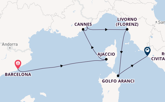 Westliches Mittelmeer ab Barcelona, Spanien auf der Seven Seas Prestige
