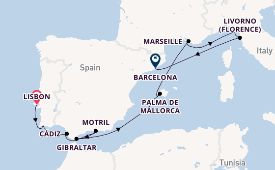 Western Mediterranean from Lisbon, Portugal with the Norwegian Dawn