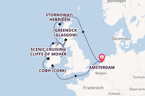 Britische Inseln ab Amsterdam, Niederlande auf der Zuiderdam