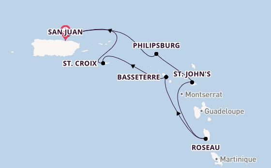 Caribbean vanaf San Juan, Puerto Rico met de Rhapsody of the Seas
