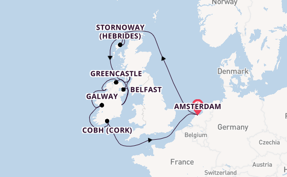 British Isles from Amsterdam, Netherlands with the Zuiderdam