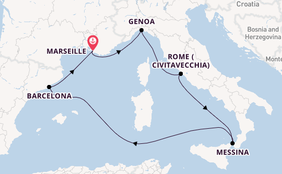 Western Mediterranean from Marseille, France with the MSC World Europa