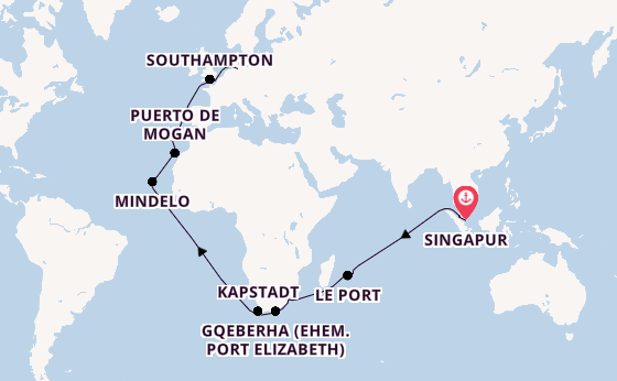 Südafrika ab Singapur, Singapur auf der Queen Anne
