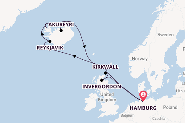 Arctica vanaf Hamburg, Duitsland met de Mein Schiff 2 