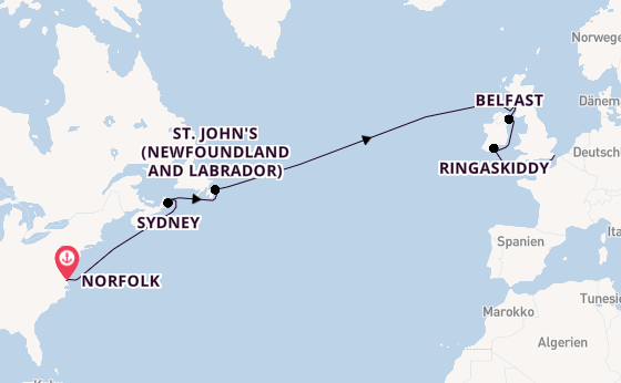 Transatlantik ab Norfolk, USA auf der Carnival Sunshine