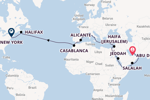 Transatlantic from Abu Dhabi, United Arab Emirates with the Seven Seas Splendor