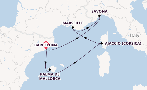 Westelijke Middellandse Zee vanaf Barcelona, Spanje met de Costa Favolosa