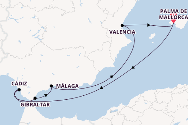 Westelijke Middellandse Zee vanaf Palma de Mallorca, Mallorca, Spanje met AIDAmar