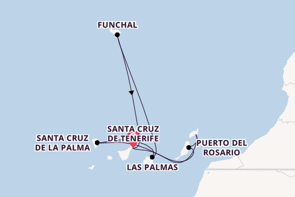 Canarische Eilanden vanaf Santa Cruz de Tenerife, Tenerife, Spanje met de MSC Musica