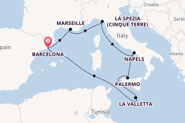 Westelijke Middellandse Zee vanaf Barcelona, Spanje met de MSC Seaview