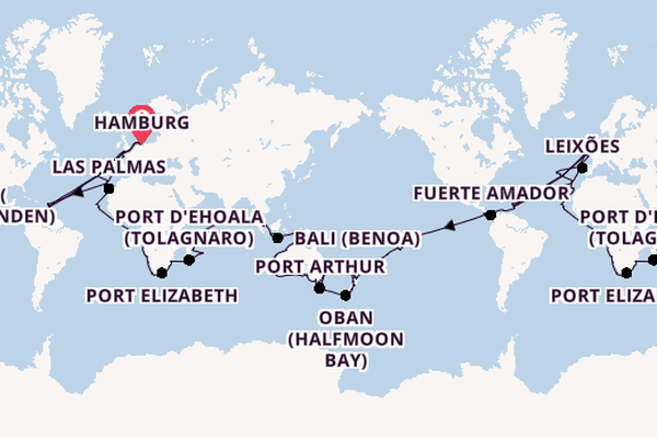Wereldreizen vanaf Hamburg, Duitsland met de Amadea