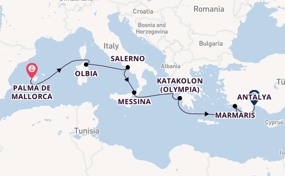 Middellandse Zee vanaf Palma de Mallorca, Mallorca, Spanje met AIDAblu