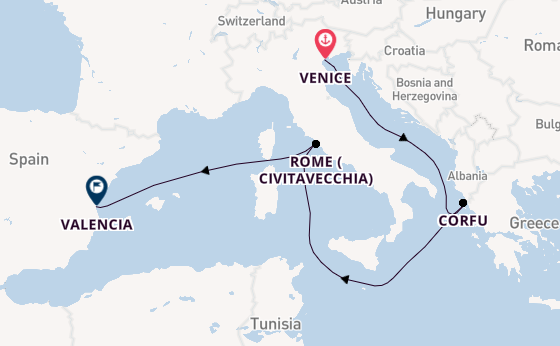 Western Mediterranean from Venice, Italy with the MSC Lirica