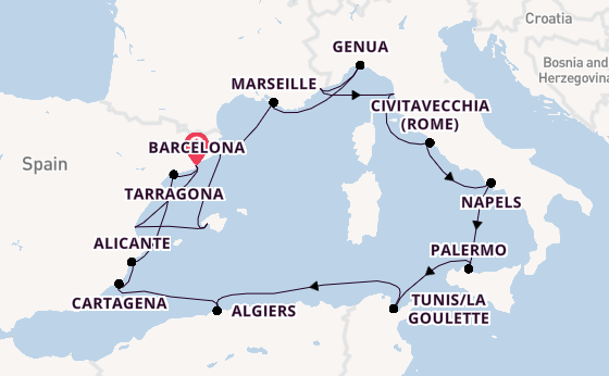 Westelijke Middellandse Zee vanaf Barcelona, Spanje met de EXPLORA II