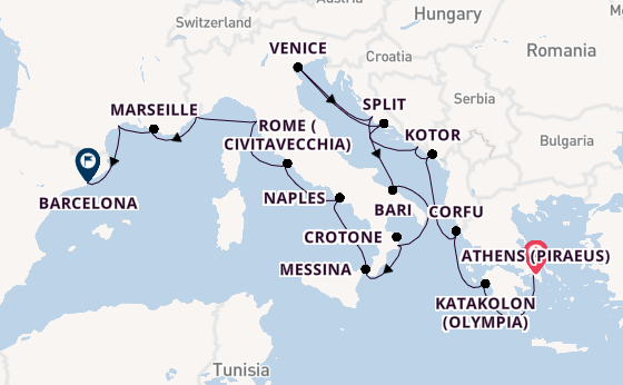 Mediterranean Sea from Athens (Piraeus), Greece with the Viking Mars