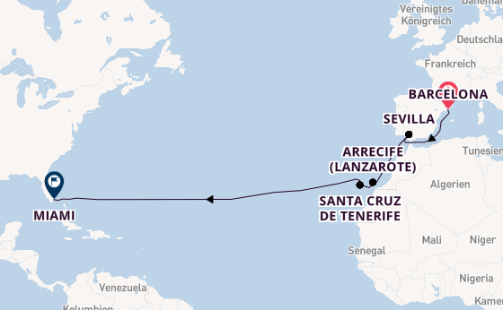 Transatlantik ab Barcelona, Spanien auf der Queen Elizabeth