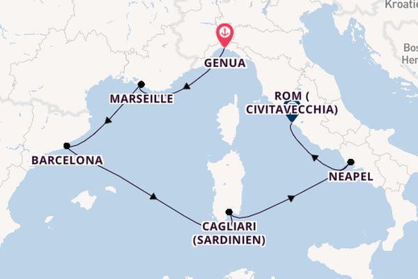 Westliches Mittelmeer ab Genua, Italien auf der Costa Smeralda