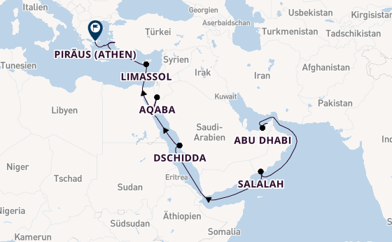 Östliches Mittelmeer ab Dubai, Vereinigte Arabische Emirate auf der Marina
