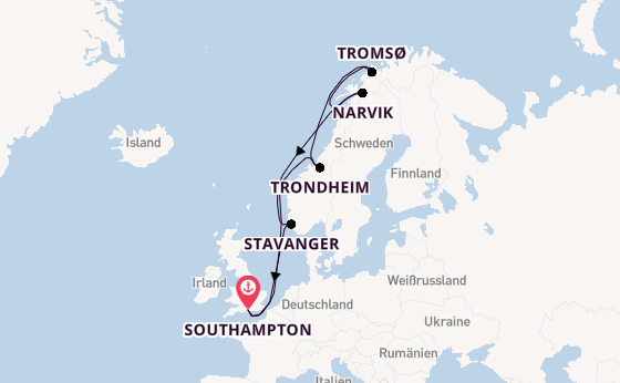 Norwegen ab Southampton, Großbritannien auf der Queen Anne