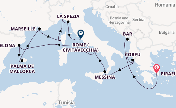 Western Mediterranean from Piraeus (Athens), Greece with the Sun Princess