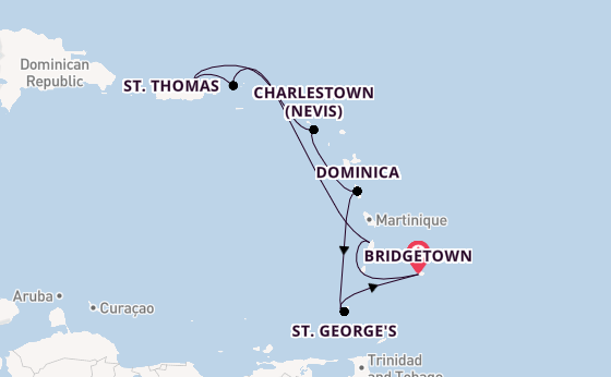 Southern Caribbean from Bridgetown, Barbados with the Emerald Princess
