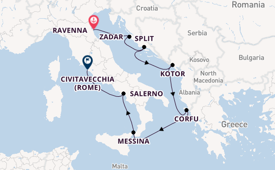 Middellandse Zee vanaf Ravenna, Italië met de Norwegian Sun