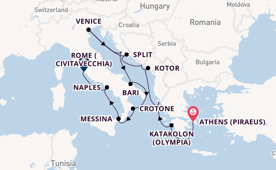 Mediterranean Sea from Athens (Piraeus), Greece with the Viking Mira