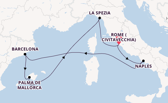 Western Mediterranean from Rome (Civitavecchia), Italy with the Legend of the Seas