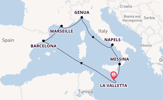 Westelijke Middellandse Zee vanaf La Valletta, Malta met de MSC World Europa