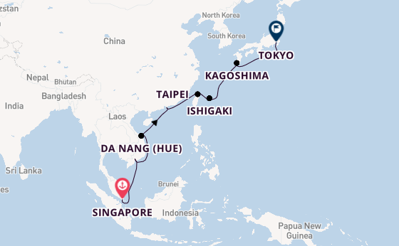 East Asia from Singapore, Singapore with the Diamond Princess