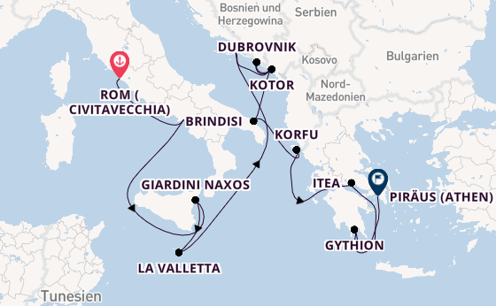 Mittelmeer ab Civitavecchia (Rom), Italien auf der Seabourn Ovation