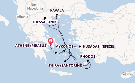 Oostelijke Middellandse Zee vanaf Athene (Piraeus), Griekenland met de Celebrity Infinity