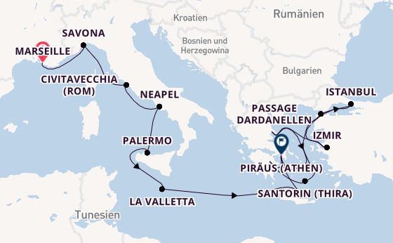 Mittelmeer ab Marseille, Frankreich auf der Costa Pacifica