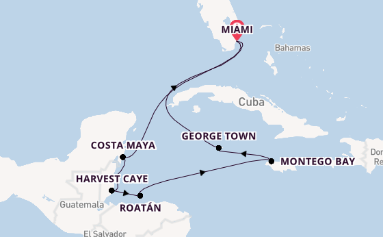 Western Caribbean from Miami, Florida, USA with the Seven Seas Grandeur