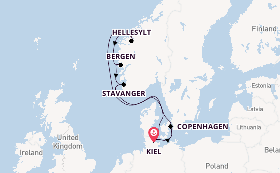 Norway from Kiel, Germany with the Costa Diadema