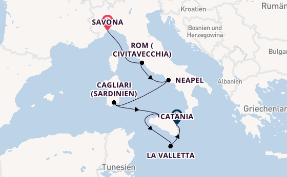 Westliches Mittelmeer ab Savona, Italien auf der Costa Serena