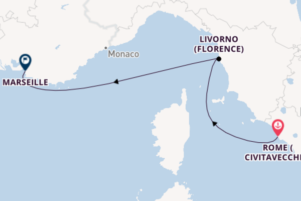 Western Mediterranean from Rome (Civitavecchia), Italy with the MSC Lirica