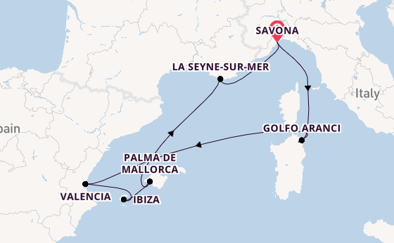 Westelijke Middellandse Zee vanaf Savona, Italië met de Costa Fascinosa