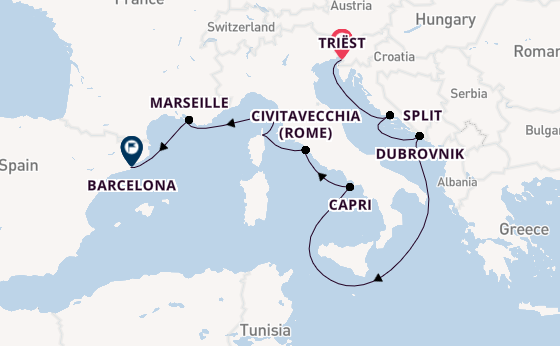 Westelijke Middellandse Zee vanaf Triëst, Italië met de Sonata (Oceania)