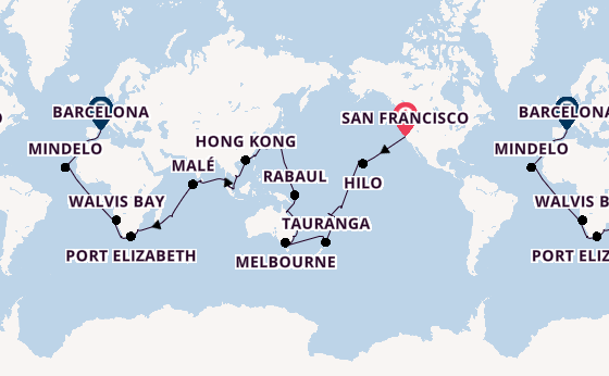 World Cruise from San Francisco, California with the Costa Deliziosa