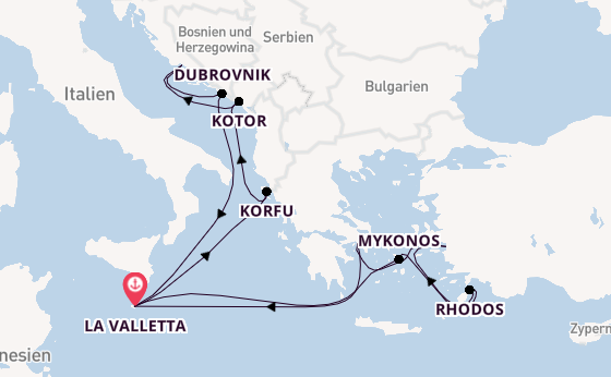 Mittelmeer ab La Valletta, Malta auf der Azura