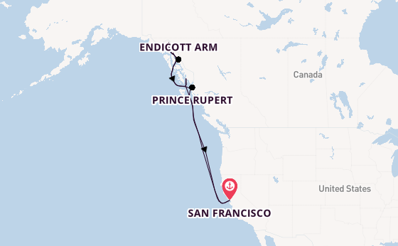 Alaska vanaf San Francisco, Verenigde Staten met de Ruby Princess