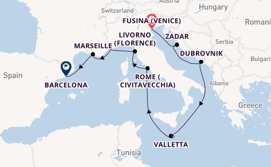 Western Mediterranean from Fusina (Venice) with the EXPLORA II