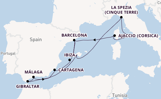 Westelijke Middellandse Zee vanaf Palma de Mallorca met AIDAcosma