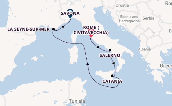 Western Mediterranean from Rome (Civitavecchia), Italy with the Costa Fascinosa