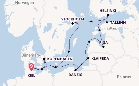 Ostsee ab Kiel, Deutschland auf der Mein Schiff 7