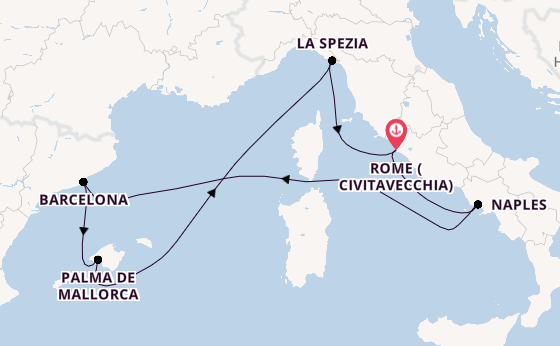 Western Mediterranean from Rome (Civitavecchia), Italy with the Legend of the Seas