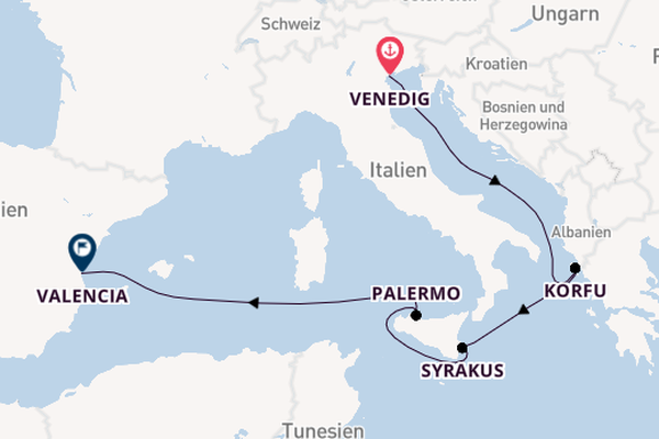 Westliches Mittelmeer ab Venedig, Italien auf der MSC Lirica
