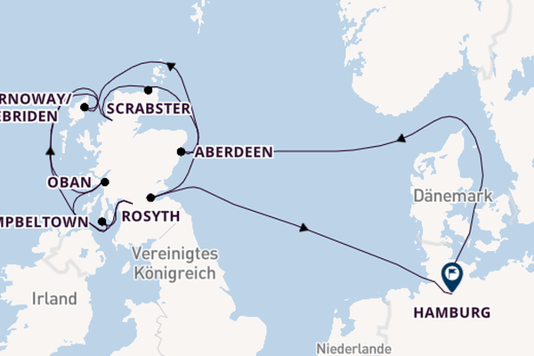 Schottland ab Kiel, Deutschland auf der MS Hamburg