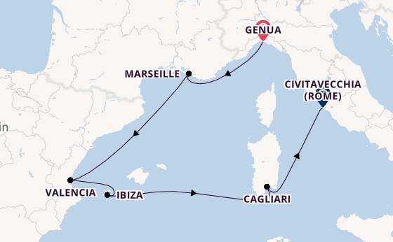 Westelijke Middellandse Zee vanaf Genua, Italië met de MSC Musica